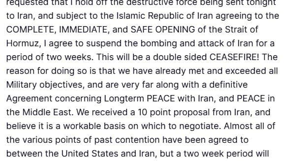 Trump annonce un cessez-le-feu de deux semaines avec l'Iran